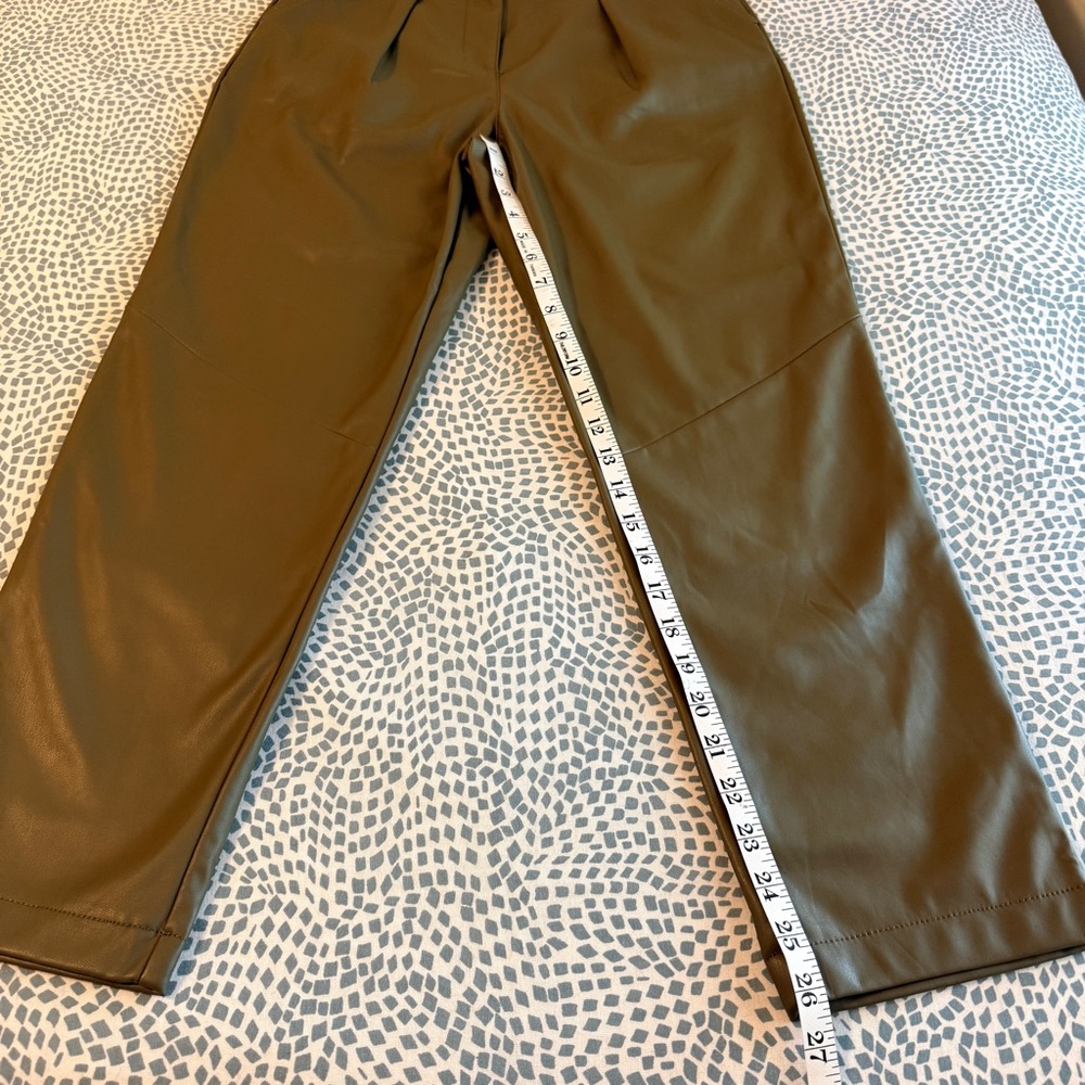 Topshop | Olive Green Vegan Leather Pleated Pants - Picture 5 of 7